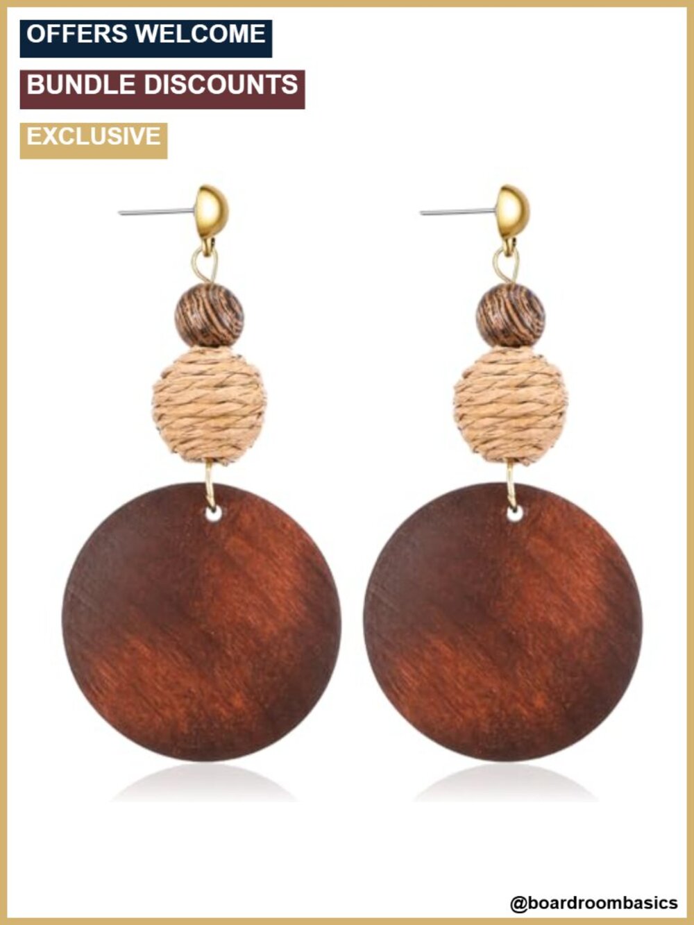 Wooden Dangle Drop Earrings Lightweight Geometric Retro African Style